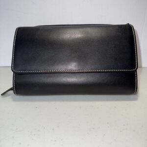 Croft and Barrow Vintage Black Leather Clutch Wallet Checkbook and Calculator